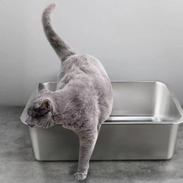 Large Space Litter Tray Durable Stainless Steel Cat Litter Box Spacious Low Entry Design for Easy Access Pet Accessories 240306