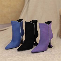 High Ankle HBP Heel Non-Brand Sepatu Boots Wanita European Winter Style Kitten Cup Design Leather for Women