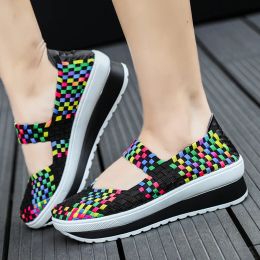 Boots Women Shoes Summer Sneakers Fashion Woven Shoes Slip On Women Flats Loafers For Lady Breathable Female Casual Shoes 2020 Sneaker