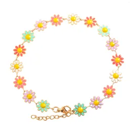 Link Bracelets Stainless Steel Bracelet For Women Sweet Colourful Sunflower Hand Chain Bangle With Extender Anklet Jewellery Accessories Gift
