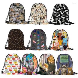 Backpack Kitten Bone Print Drawstring Bags For Boy Girls School Supplies Satchel Backpacks Mochila Casual Travel Shoulder Bag