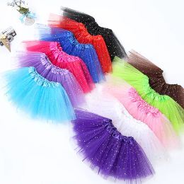 Dresses 10pcs/lot Wholesale 28t Kids Baby Shiny Star Skirt Ballet Dance Pink Tutu Skirt Girl 3 Layers Tulle Pettiskirt Children Skirts