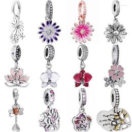 Loose Gemstones Purple Daisy Orchid Serene Lotus Flower Family Tree Heart Pendant Beads 925 Sterling Silver Charms Fit Fashion Bracelet