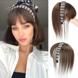 LM Synthetic Head Band With Hair Bangs Clip In Full Fringe Bangs Straight Hairpiece Bangs Black Brown Hair For Women 240314