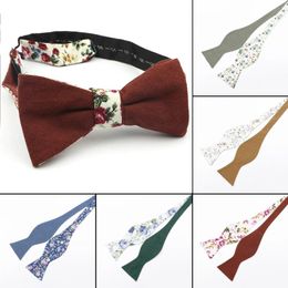 Bow Ties Fashion Two-Color Adjustable Self Tie Men's Cotton Dot Floral Solid Butterfly Wedding Party Double Sides Available