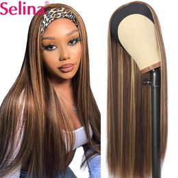 Synthetic Headband Wig Highlight Wig P27/33 Mixed Ombre Honey Blonde Straight Wigs Daily Party Cosplay Wig Heat Resistant Fiber 240305