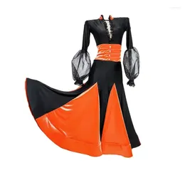 Stage Wear Professional Ballroom Dance Competition Dress Red Gradient Feather Sleeve Waltz Standard Dancing Performance Costume