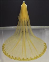 New Arrival Two Layer Gold Lace Tulle 2 Tiers Bridal Veil With Comb High Quality Wedding Accessories NV701765057391775032