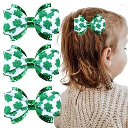 Hair Accessories Ncmama 2Pcs Glitter Bow Clip With Clover Print For Kids Girls Cute St. Patrick's Day Hairpin Barrettes Headwear