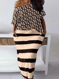 Sets LW Plus Size Geometric Print Striped Pocket Design Skirt Set matching sets Two Piece dress sets Summer Tops+Bottoms Matching set