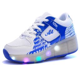 HBP Non-Brand Kids Led Roller Skate Shoes With Double Wheels Usb Light Up Roller Sneakers Roller Shoes For Adults