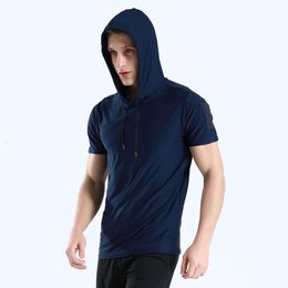 Star Hunting Hooded Short Sleeve Quick Drying Breathable Suit T-shirt Mens Running Training Sports Leisure 10gq