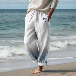 Men's Pants Summer Beach Drawstring Elastic Waist Pattern Coconut Tree Breathable Soft Holiday Fashion Mens