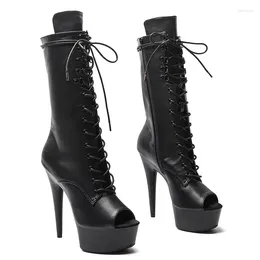 Dance Shoes Auman Ale 15CM/6inches PU Upper Sexy Exotic High Heel Platform Party Women Mid-Calf Boots Pole 041