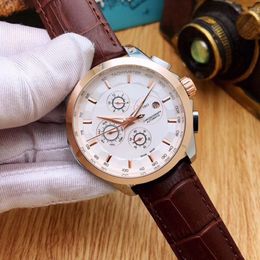 Top brand Designer Men fashion Watches Luxury Leather strap Automatic Mechanical Wrist Watch All small dials working For mens gift241S