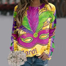 Women's Hoodies Womens Mardi Print O Neck Sweatshirt Round Fit Pullover Tops Casual Long Sleeve Workout Shirts Loose Women