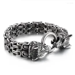 Charm Bracelets Vintage Stainless Steel Wolf Hand Bracelet For Men Dounle Layer Box Link Chain Men's Wristband Jewellery Bangle