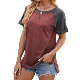 Women's T Shirts Spring/Summer Contrast Round Neck Split Loose Short Sleeved T-shirt Top For Women