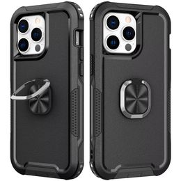 Rugged Hybrid Armor Phone Cases For iPhone 15 Pro Max 14 13 12 Mini 11 X XS XR Max Plus Shockproof Ring Cover With Kickstand Protective Shell