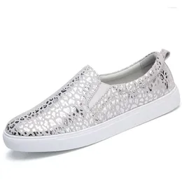 Casual Shoes Autumn Women Leather Loafers Fashion Ballet Flats Sliver White Black Woman Slip On Boat Moccasins