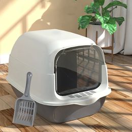 Cat Litter Box Pet Toilet Tray Fully Enclosed Large Cats Cleaning Supplies Sandbox Basin Sand Plastic Anti Splash Litter Bedpan 240306