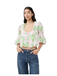 Women's Blouses Fashion Women Pink Green Print Blusas Elegante Feminina Mujer De Moda 2024 Fairy Top Camisas Sexy