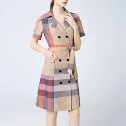 Dress 2024 New Designer Casual Fashion Chequered Shirt Skirt Short Sleeve Embroidered Dress Asian Size S-2XL