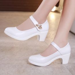 Pumps 5cm Small Size 3243 Shallow Crystal White Wedding Shoes Bride Platform Pumps 2023 Med Block Heels Mary Janes Office Mom Party
