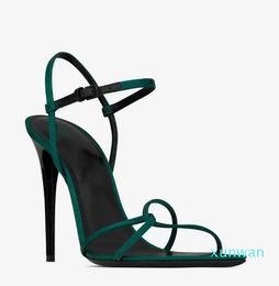 Brands Summer Luxury Clara Sandals Shoes Silk Satin Pointed-toe Women Stiletto Heels Lady Party Wedding Gladiator Sandalias Green Black Pink