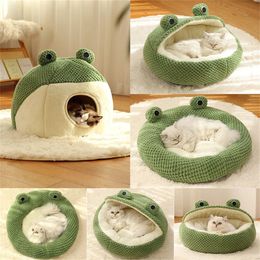 Canil para gatos inverno quente totalmente fechado casa confortável para dormir ninho de sapo suprimentos para cama para animais de estimação