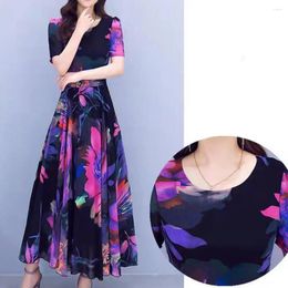 Casual Dresses Round Neck Dress Party Long Bohemian Floral Print Midi For Women High Waist A-line Swing Style With Short Summer