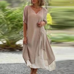 Casual Dresses Spring Summer Dress Loose Fit Stylish Women's Midi With V Neck Button Decor Two-piece For