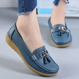 Boots Flat shoes women Genuine leather Fashion casual Superstar ladies loafers fringe solid female shoe Soft Plus size 4244