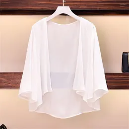 Women's Knits 2024 Korean Fashion Women Summer Evening Dress Chiffon Elegant Simple Casual Cape Party With Shrug For Lady Shawl