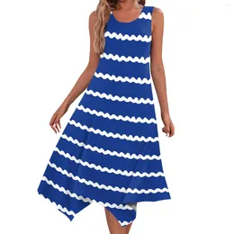 Casual Dresses Summer Women Striped Dress Irregular Hem Sleeveless Midi Fashion Loose Elegant Party Vestidos