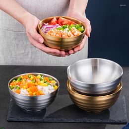 Bowls 304 Stainless Steel Double Layer Rice Bowl Thicken Durable Children Fruit Soup Noodle Heat Insulated Kitchen Flatware