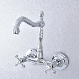 Bathroom Sink Faucets 360 Swivel Chrome Basin Mix Tap Bathtub Dual Handles Wall Mounted Kitchen Mixer Faucet Nsf785