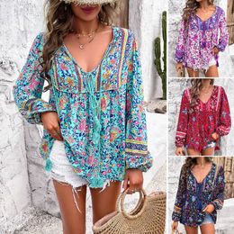 Diyun Women's Temu 2024 Spring/summer Leisure Holiday Printed Long Sleeved Shirt