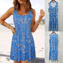 Casual Dresses 2024 Arrival Selling Ladies Cross Border Summer Printed Round Neck Sleeveless Vest Women's Fashion Dress