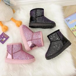 Boots Children Girls Snow Shoes Winter Plush Velvet Thickening Cotton Kids Boys Fashion Sequined Warm