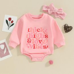 Rompers CitgeeSpring Valentine's Day Infant Baby Girls Bodysuit Long Sleeve Heart Letter Print Headband Clothes