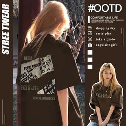 Design Gothic Y2k Tees American Street Trend Personalised Print Summer Retro Dark Brown Short Sleeved Tshirt Korean Black 240315