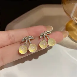 Dangle Earrings Sweet Cute Transparent Opal Cherry Stud For Women Luxury Leaf Zircon Earring Girls Trend Party Wear Jewellery Gift