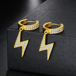 Orecchini pendenti in oro giallo 14k Hip Hop per donna Accessori per orecchie con pendente lampo ghiacciato con zirconi cubici Gioielli hippie