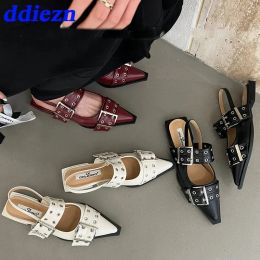 Frauen Flache Mit Schuhe Designer Luxus Schnalle Mode Damen Wohnungen Schuhe Slingback Spitz Casual Weibliche Sandalen Maultiere 240110