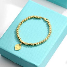 Original brand TFF Precision Edition Pure Silver Smooth Face Love Peach Heart Round Beads Best Friend Bracelet Womens Rose Gold Simple Fashion Style With logo 5U8B
