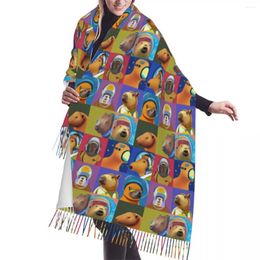 Scarves Female Long Capybara Pattern Collage Women Winter Fall Thick Warm Tassel Shawl Wraps Fashion Versatile Scarf