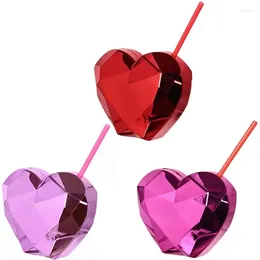 Water Bottles Plastic Heart-shaped Straw Cup Valentine's Day Wedding Supplies Holiday Gift Love Electroplated