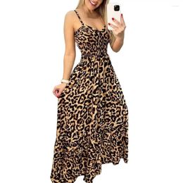 Casual Dresses Leopard Print Backless Dress Summer Beach Strappy Maxi With Low-cut V Neck Design Women's