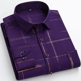 Plus Size 6XL Long Sleeve Men's Printed Plaid Stretchy Casual Shirts Large Regular Fit Elegant Social Work Business Dress Shirt 240314